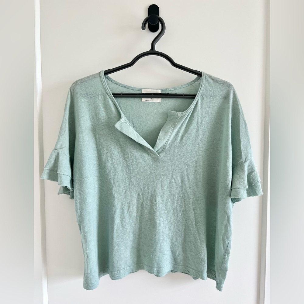 T.LA Anthropologie light blue/green short flutter sleeve top